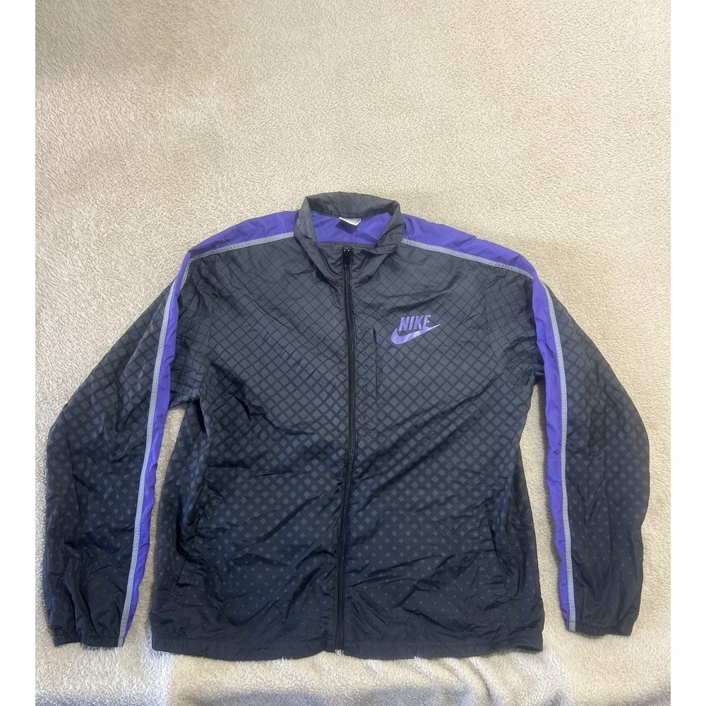 Y2K Nike Sportswear Full-Zip Windbreaker/Shell Jacket XL Blk/Pur Diamond Pattern
